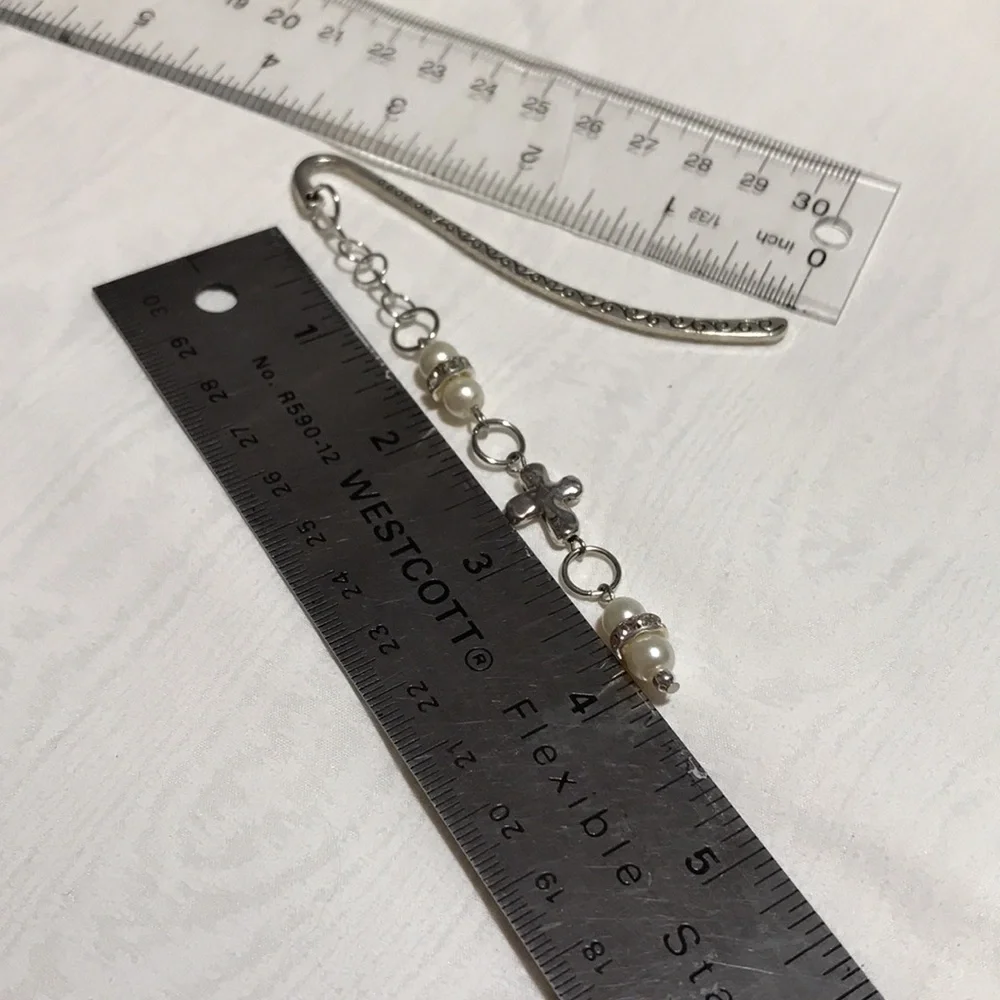 Metal Shepherds Hook Bookmark w/Chain, Glass Beads & Rondels, & Metal Cross Bead
